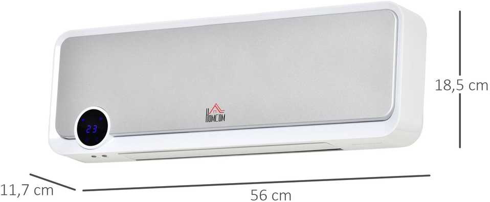 HOMCOM Elektrinis ventiliatorius, montuojamas ant sienos, 2000W su nuotolinio valdymo pulteliu, 3 veikimo režimai, LED ekranas, 12 valandų laikmatis