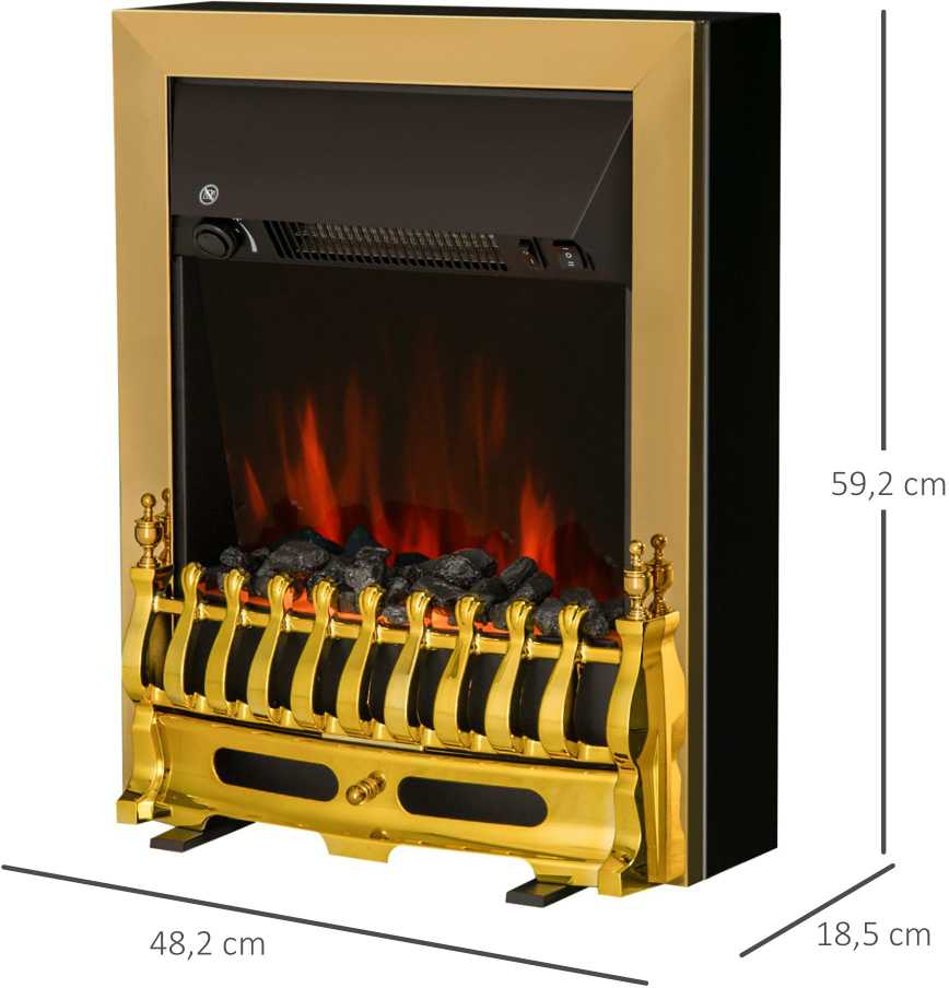 Homcom Elektrinis židinys 1000/2000W 48,2 x 18,5 x 59,2 cm - Auksinis