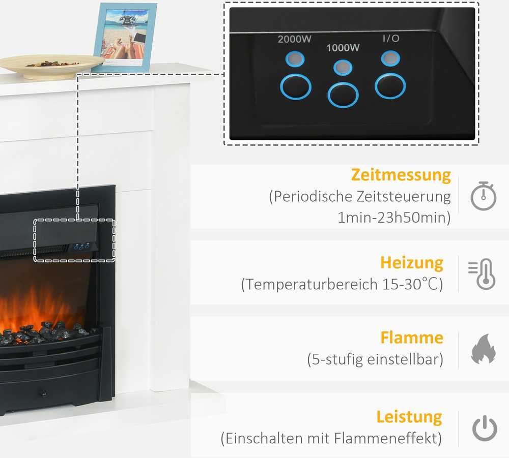 Elektrinis židinys su nuotolinio valdymo pultu ir laikmačiu, juodos ir baltos spalvų, 102 × 30 × 95 cm