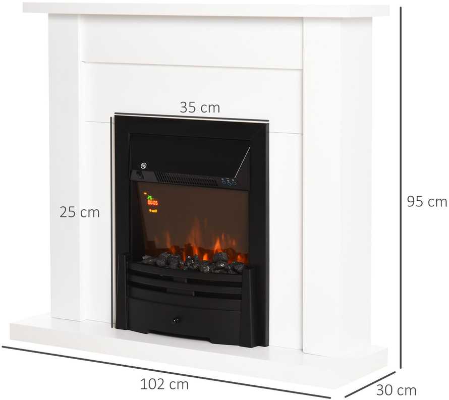 Elektrinis židinys su nuotolinio valdymo pultu ir laikmačiu, juodos ir baltos spalvų, 102 × 30 × 95 cm