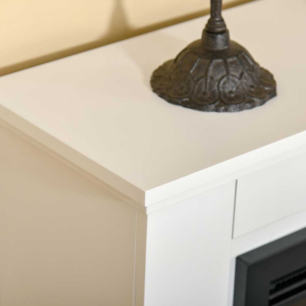 HOMCOM Elektrinis židinys, 3D LED liepsnos, nuotolinio valdymo pultas, laikmatis, MDF, baltas