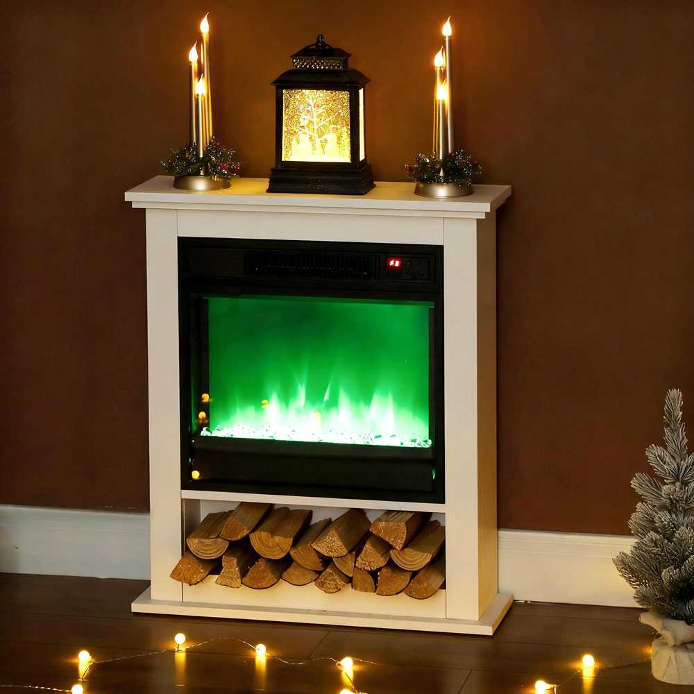 Elektrinis židinys 1800 W, 9 liepsnos spalvos, baltas, 62,5 × 20 × 72,5 cm