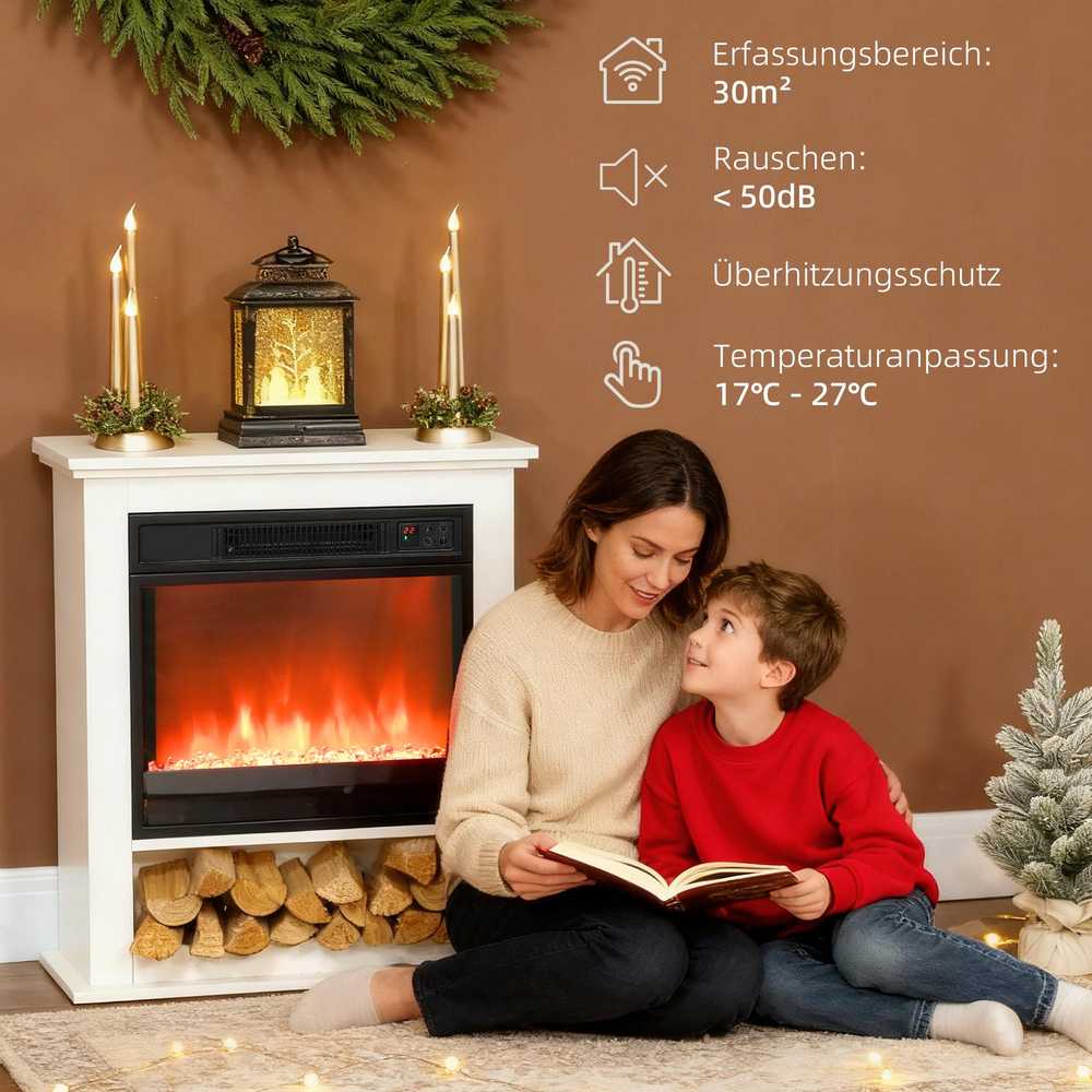 Elektrinis židinys 1800 W, 9 liepsnos spalvos, baltas, 62,5 × 20 × 72,5 cm