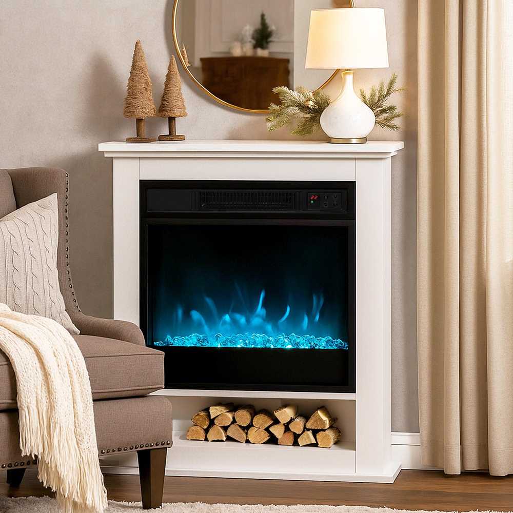 Elektrinis židinys 1800 W, 9 liepsnos spalvos, baltas, 62,5 × 20 × 72,5 cm