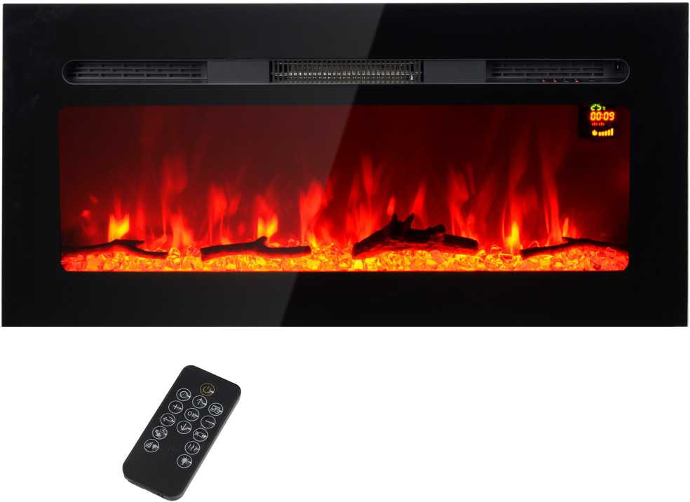 HOMCOM Elektrinis židinys su LED liepsnos efektu, 1800 W galios 3 spalvų sieninis židinys su 5 ryškumo lygiais, elektrinis židinys su nuotolinio valdymo pulteliu, jutikliniu ekranu, tvirtinamas prie sienos, juodas, modelis - 820-422V90BK, žema kaina | Varle.lt