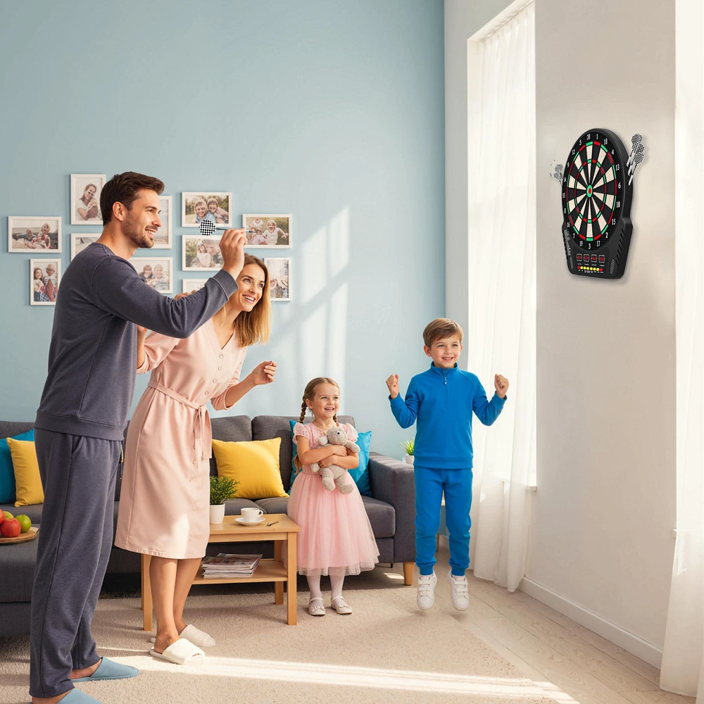 HOMCOM elektroninis smiginio taikinys, smiginio rinkinys su 6 smiginiosi, 24 antgaliais, 27 žaidimais, 243 žaidimo variantais, skirtas 16 žaidėjų, 44 x 51,5 x 3,2 cm