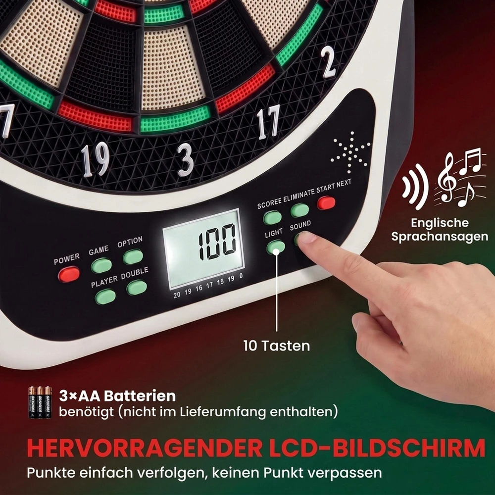 HOMCOM elektroninis smiginis, dartų taikinys su LCD ekranu, 6 strėlės, 24 antgaliai, 18 žaidimų ir 159 variantai, iki 8 žaidėjų, įvairiaspalvis