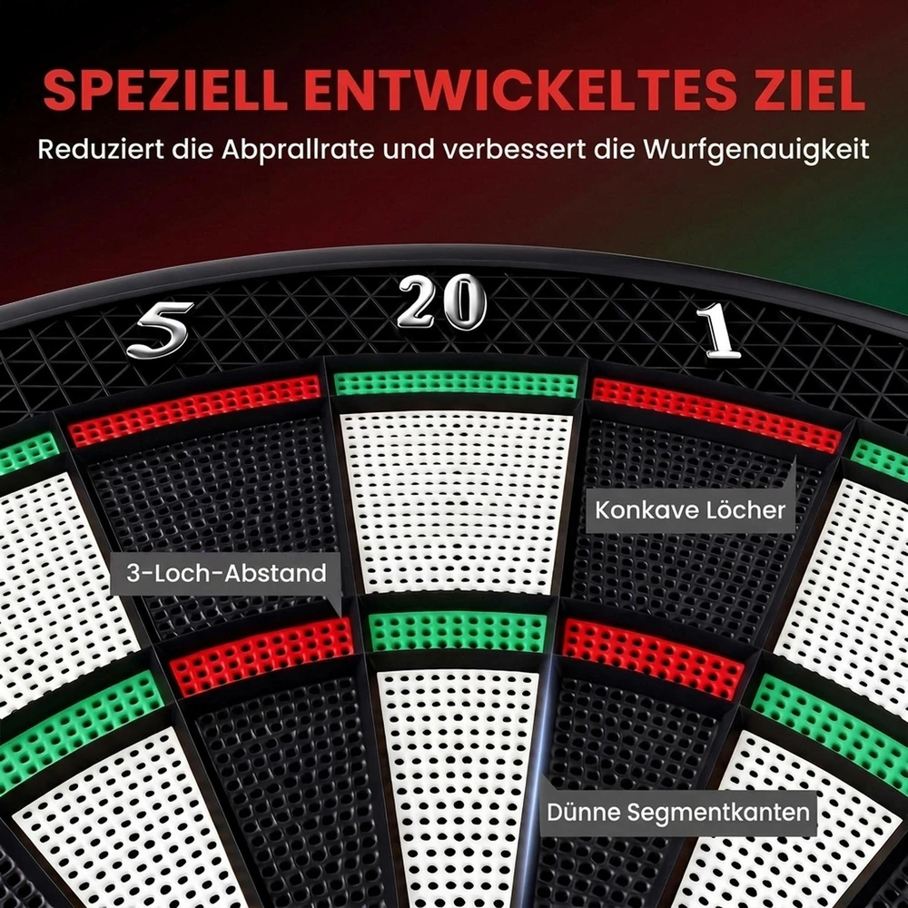 HOMCOM elektroninis smiginis, dartų taikinys su LCD ekranu, 6 strėlės, 24 antgaliai, 18 žaidimų ir 159 variantai, iki 8 žaidėjų, įvairiaspalvis