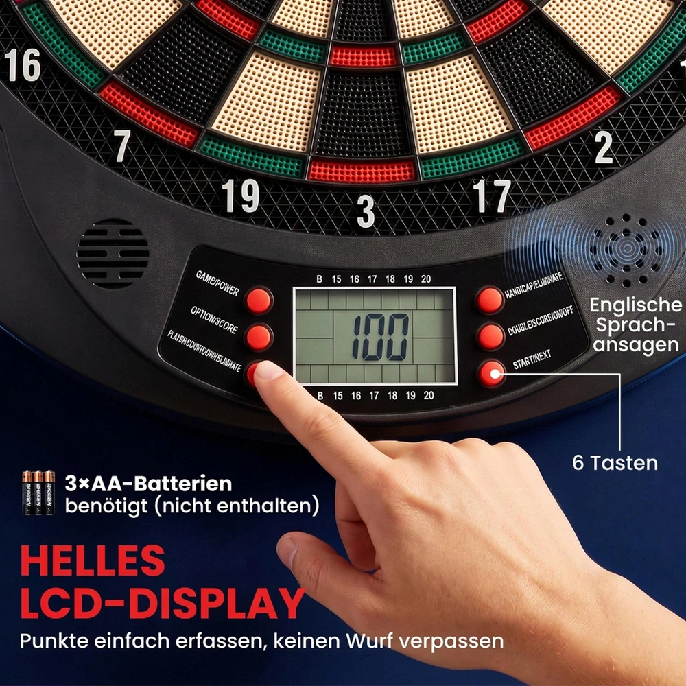 HOMCOM elektroninis smiginis, smiginio lentos rinkinys su 6 smiginio strėlytėmis, 30 antgalių, 26 žaidimai, 185 žaidimų variantai, 8 žaidėjams, įvairiaspalvis