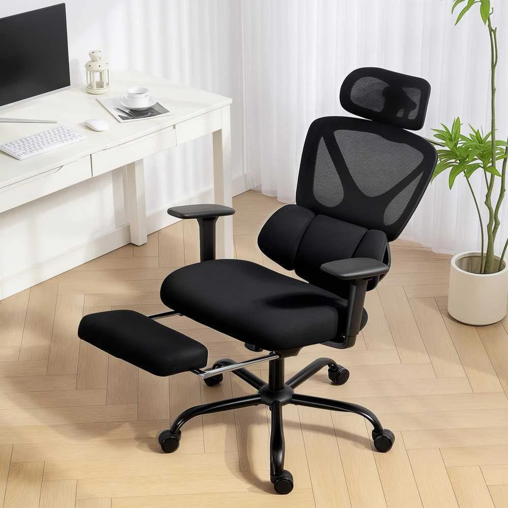 HOMCOM ergonomiška biuro kėdė su ratukais, tinklinė, su juosmens atrama, kompiuterio kėdė su porankiais, reguliuojama galvos atrama