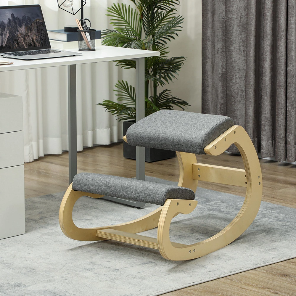 HOMCOM ergonominė kėdė klūpėjimui, supamoji kėdė keliams, rašomojo stalo kėdė namų biurui, laikysenos gerinimui, pilka