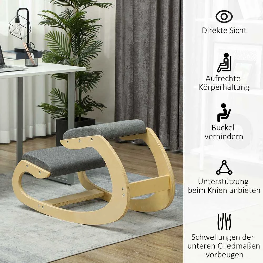 HOMCOM ergonominė kėdė klūpėjimui, supamoji kėdė keliams, rašomojo stalo kėdė namų biurui, laikysenos gerinimui, pilka