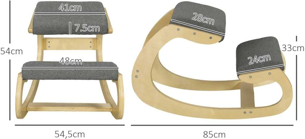 HOMCOM ergonominė kėdė klūpėjimui, supamoji kėdė keliams, rašomojo stalo kėdė namų biurui, laikysenos gerinimui, pilka