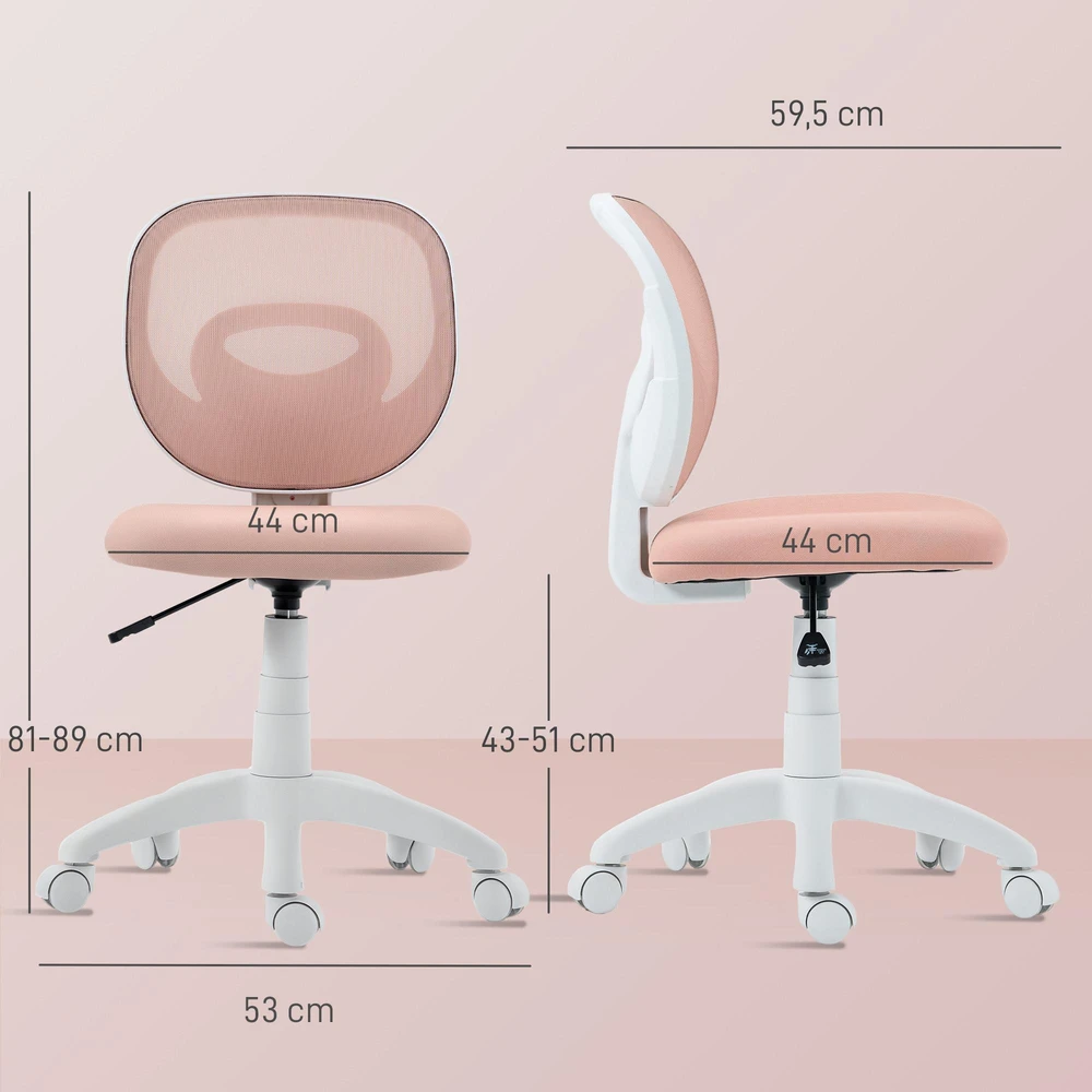 HOMCOM biuro kėdė, ergonomiška darbo kėdė su C formos atrama nugarai, reguliuojamo aukščio, rožinė