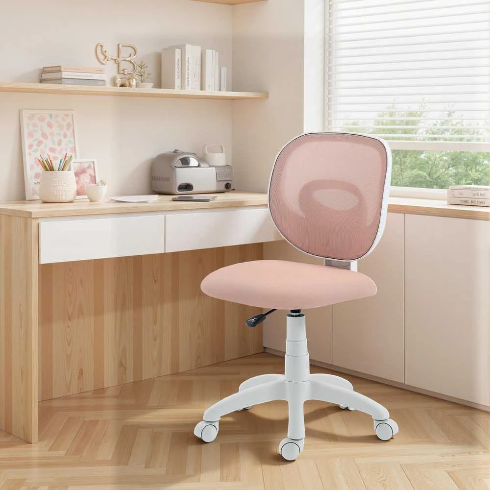 HOMCOM biuro kėdė, ergonomiška darbo kėdė su C formos atrama nugarai, reguliuojamo aukščio, rožinė