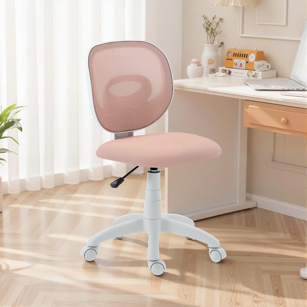 HOMCOM biuro kėdė, ergonomiška darbo kėdė su C formos atrama nugarai, reguliuojamo aukščio, rožinė