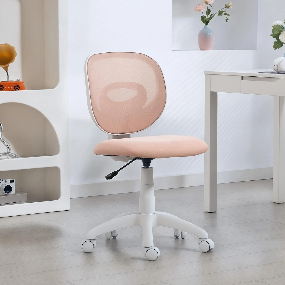 HOMCOM biuro kėdė, ergonomiška darbo kėdė su C formos atrama nugarai, reguliuojamo aukščio, rožinė