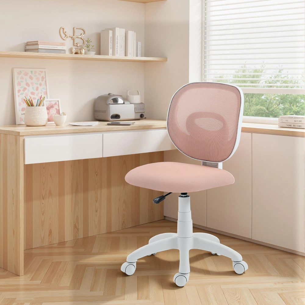 HOMCOM biuro kėdė, ergonomiška darbo kėdė su C formos atrama nugarai, reguliuojamo aukščio, rožinė