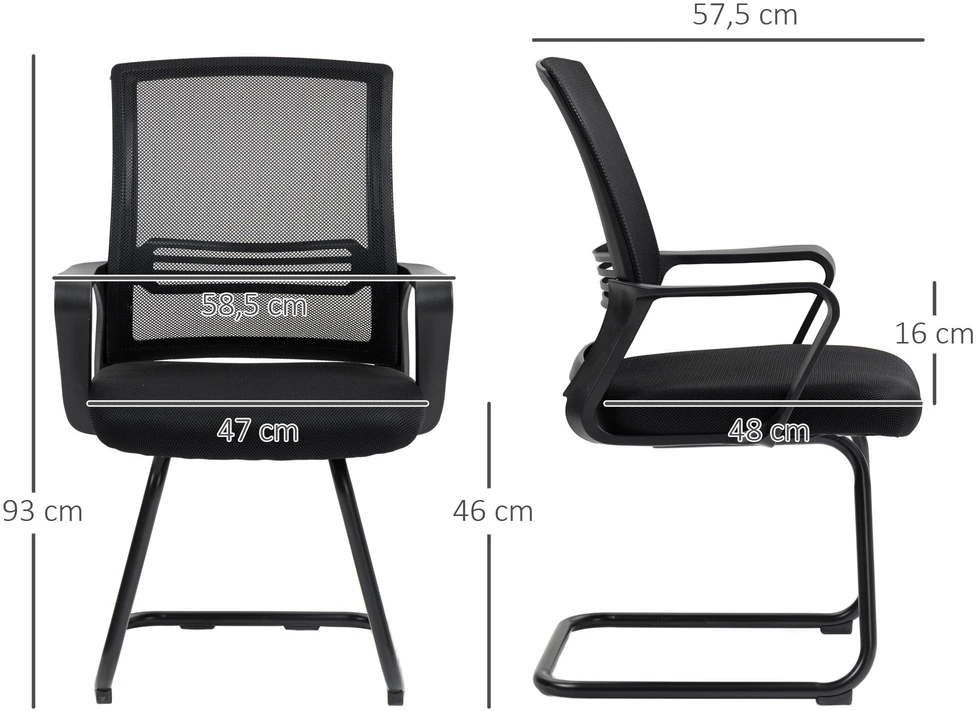 HOMCOM ergonominė kėdė, tinklelis, porolonas, metalinės kojelės, rėmo pagrindas, juoda