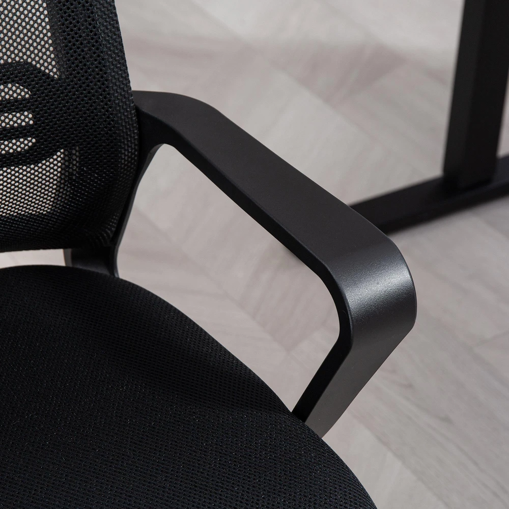HOMCOM ergonominė kėdė, tinklelis, porolonas, metalinės kojelės, rėmo pagrindas, juoda