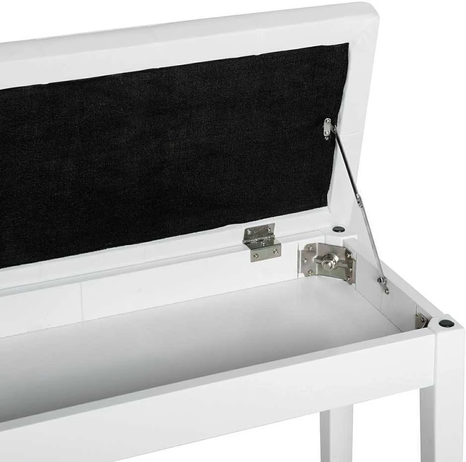 HOMCOM pianino kėdė, suoliukas pianinui, tradicinio kaimiško stiliaus kosmetinė kėdutė su daiktadėže, guminmedis, dirbtinė oda, balta, 76 x 36 x 50 cm