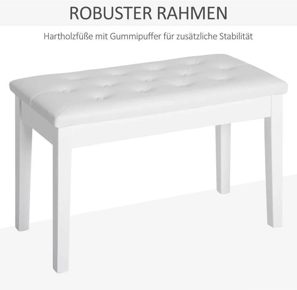 HOMCOM pianino kėdė, suoliukas pianinui, tradicinio kaimiško stiliaus kosmetinė kėdutė su daiktadėže, guminmedis, dirbtinė oda, balta, 76 x 36 x 50 cm
