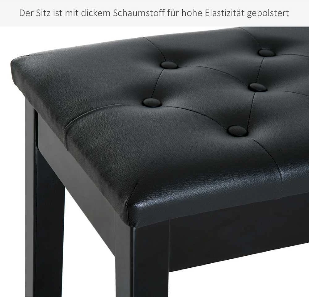 HOMCOM pianino suoliukas fortepijono suoliukas tradicinio kaimo stiliaus kosmetinis suoliukas su daiktadėže medinis odos imitacijos juodas 76 x 36 x 50 cm