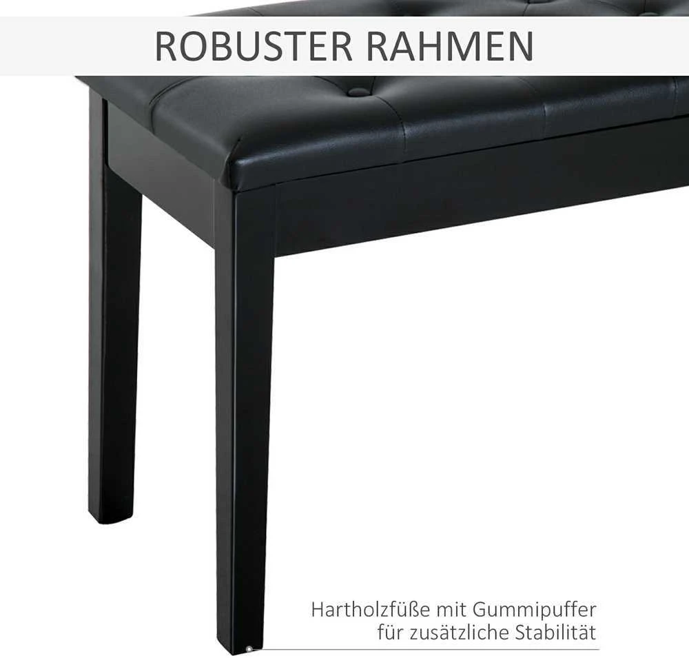HOMCOM pianino suoliukas fortepijono suoliukas tradicinio kaimo stiliaus kosmetinis suoliukas su daiktadėže medinis odos imitacijos juodas 76 x 36 x 50 cm
