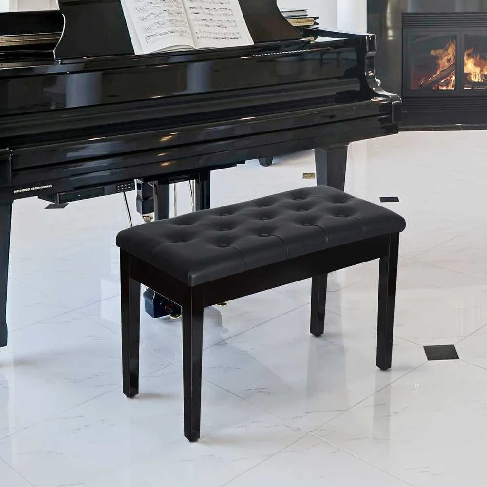 HOMCOM pianino suoliukas fortepijono suoliukas tradicinio kaimo stiliaus kosmetinis suoliukas su daiktadėže medinis odos imitacijos juodas 76 x 36 x 50 cm