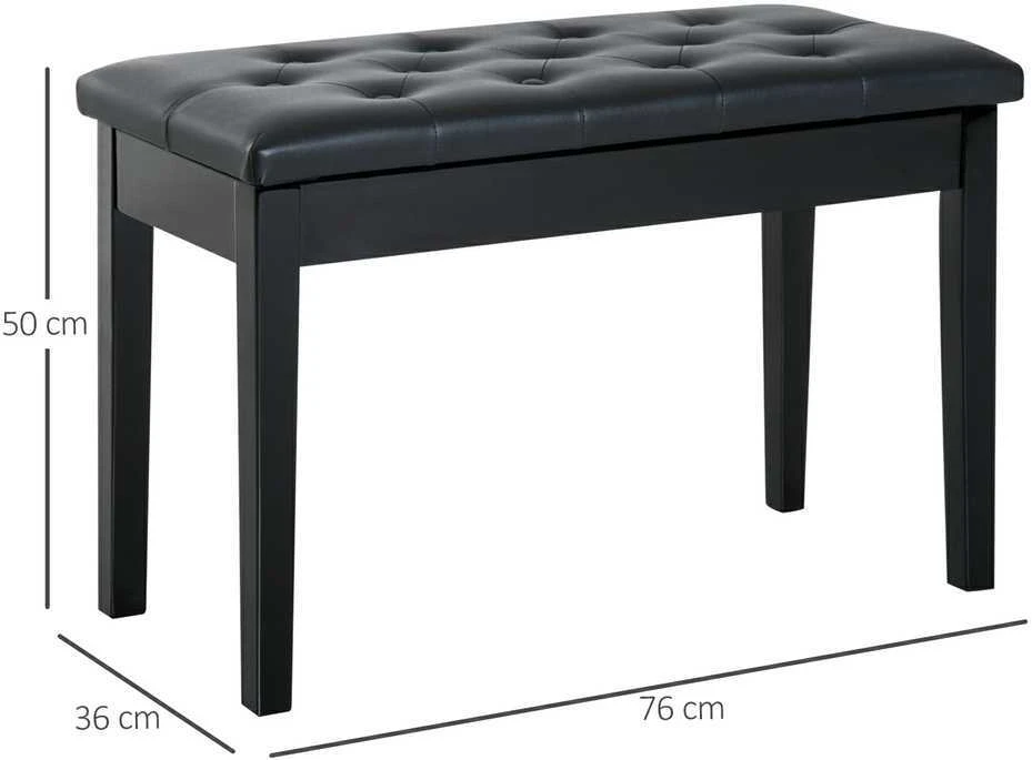 HOMCOM pianino suoliukas fortepijono suoliukas tradicinio kaimo stiliaus kosmetinis suoliukas su daiktadėže medinis odos imitacijos juodas 76 x 36 x 50 cm