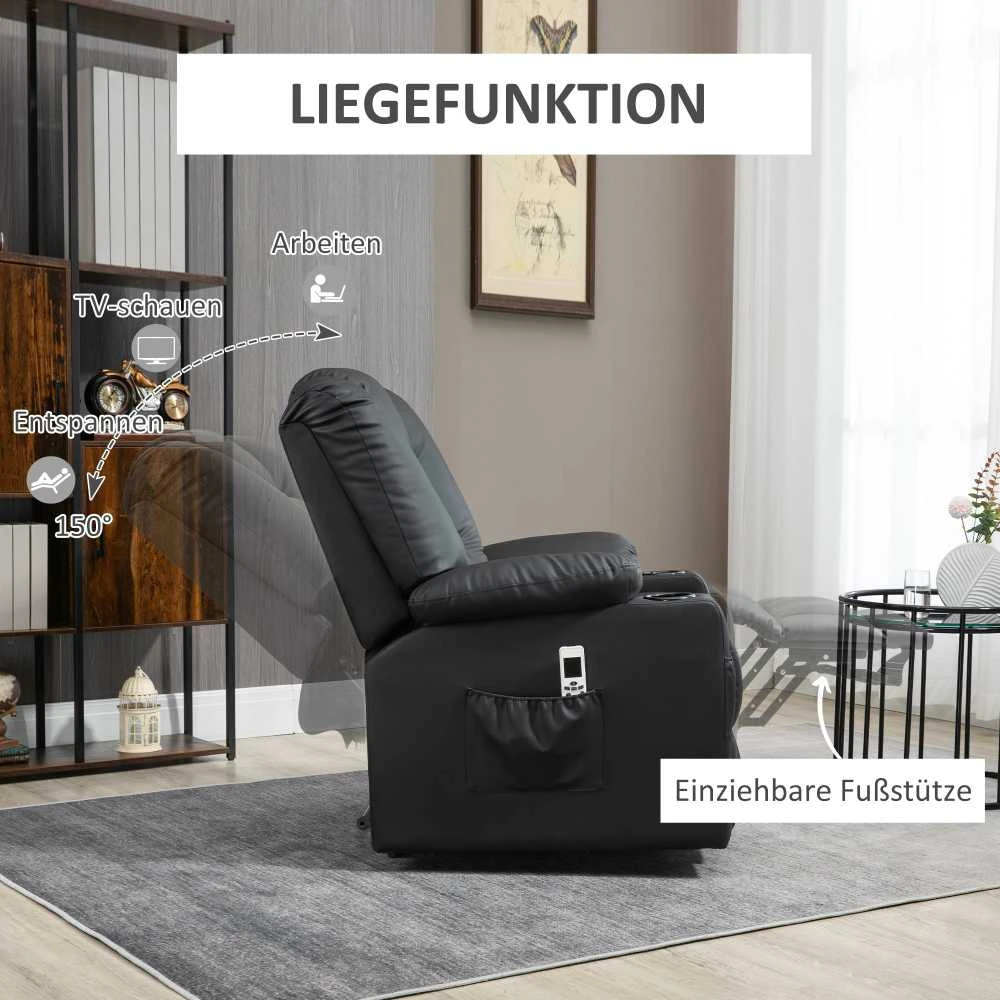 Homcom Fotelis reglaineris su atsistojimo funkcija, TV fotelis su USB jungtimi iki 150 kg