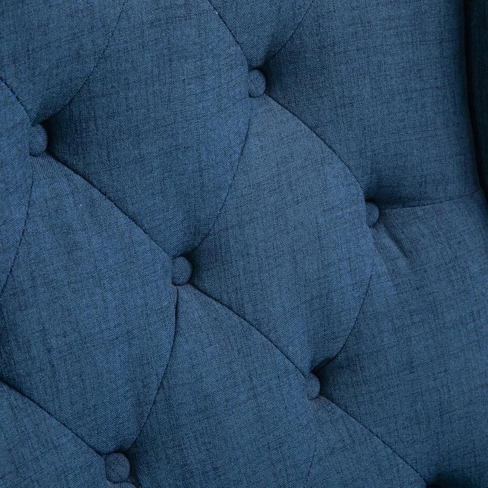 HOMCOM fotelis su „Tufting“ dekoru, aukštu atlošu, paminkštintas poilsio fotelis su užapvalintais porankiais, medinėmis kojelėmis, miegamajam, svetainei, iki 160 kg, mėlynas