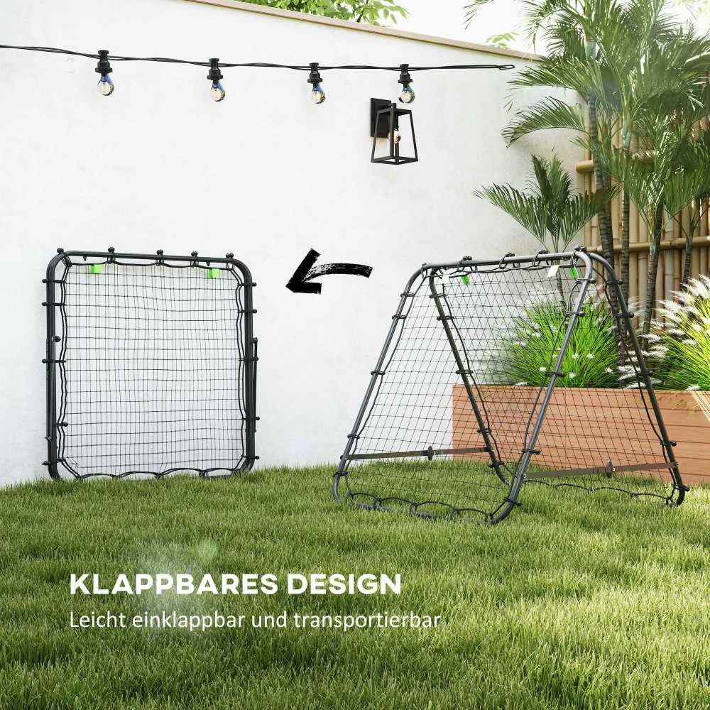 HOMCOM futbolo atšokimo sienelė, grąžinimo tinklas, dvipusis, reguliuojamas 5 padėtimis, futbolo treniruotėms, plienas, juoda, 100 x 95 x 90 cm
