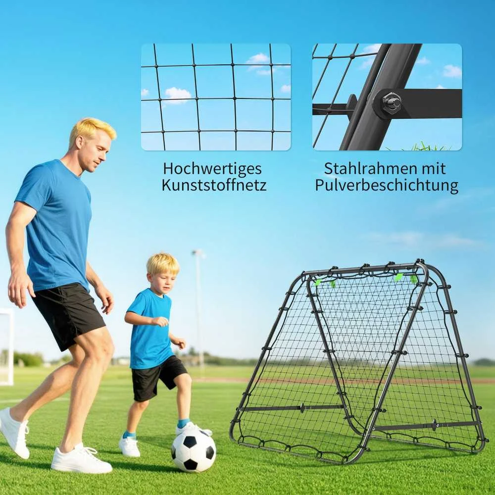 HOMCOM futbolo atšokimo sienelė, grąžinimo tinklas, dvipusis, reguliuojamas 5 padėtimis, futbolo treniruotėms, plienas, juoda, 100 x 95 x 90 cm