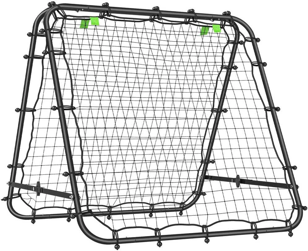 HOMCOM futbolo atšokimo sienelė, grąžinimo tinklas, dvipusis, reguliuojamas 5 padėtimis, futbolo treniruotėms, plienas, juoda, 100 x 95 x 90 cm