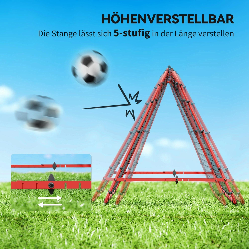 HOMCOM futbolo atšokimo sienelė, tinklas, dvipusis atšokimas, reguliuojamas 5 padėtimis, futbolo treniruotėms, plieno, raudonas, 100 x 95 x 90 cm