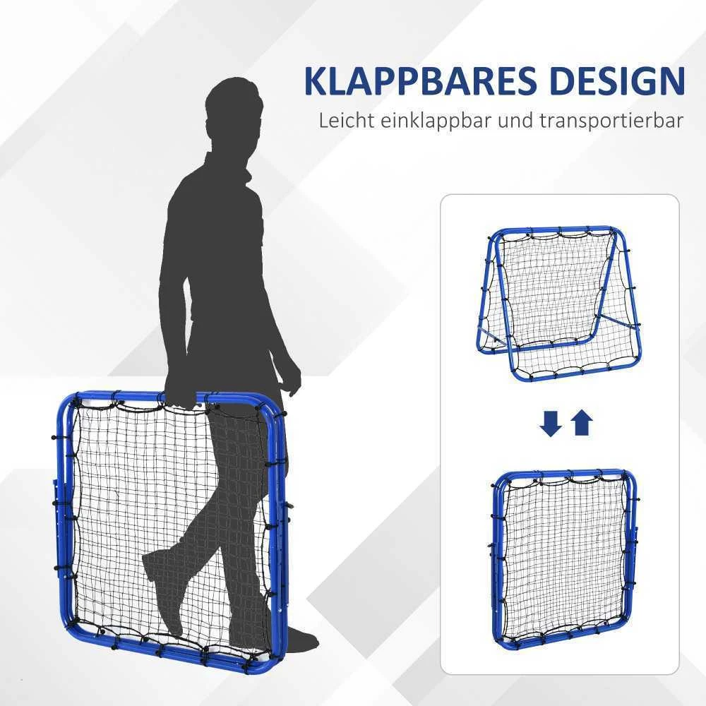 HOMCOM futbolo treniruočių atšokimo sienelė, tinklas su dvipusiu atšokimu, 5 reguliuojami lygiai, plienas, mėlyna, 100 x 95 x 90 cm