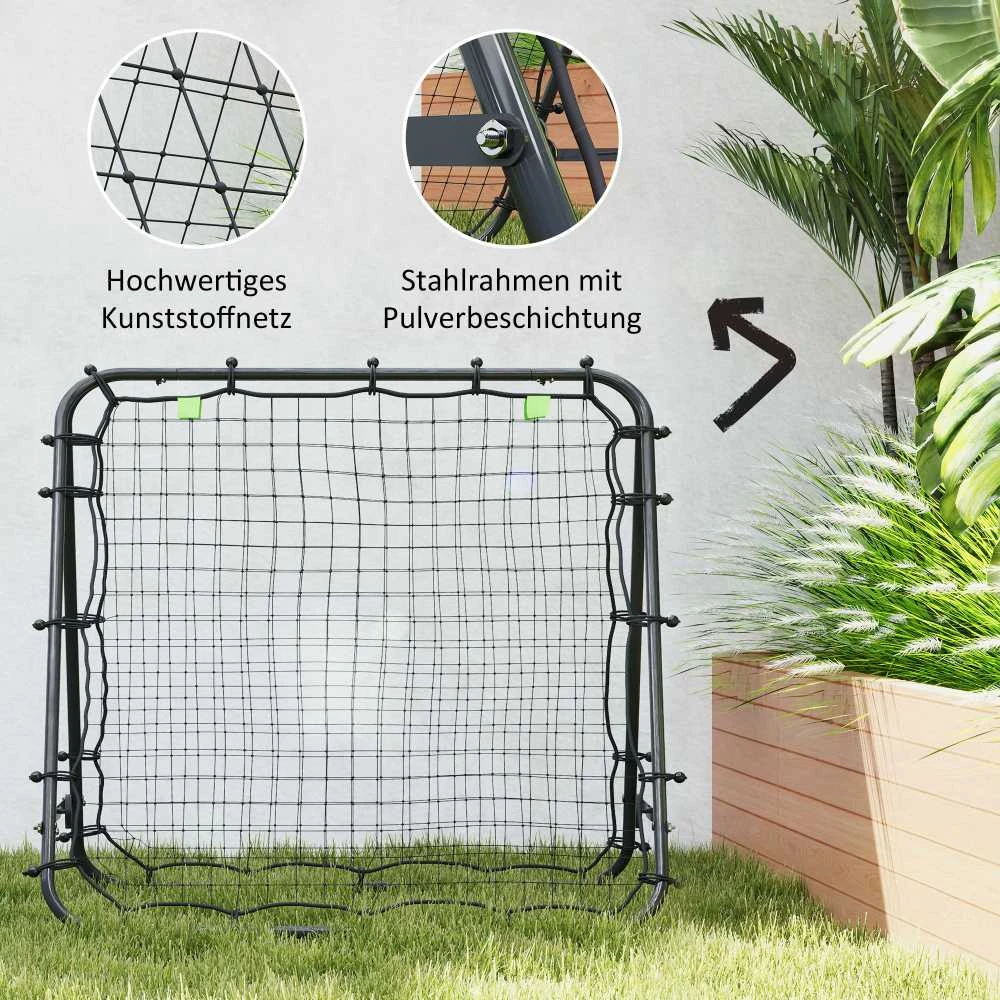 HOMCOM futbolo atšokimo sienelė, grąžinimo tinklas, dvipusis, reguliuojamas 5 padėtimis, futbolo treniruotėms, plienas, juoda, 100 x 95 x 90 cm