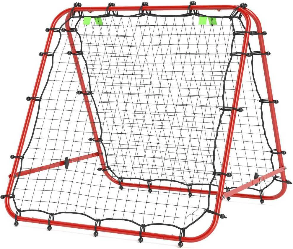 HOMCOM futbolo atšokimo sienelė, tinklas, dvipusis atšokimas, reguliuojamas 5 padėtimis, futbolo treniruotėms, plieno, raudonas, 100 x 95 x 90 cm