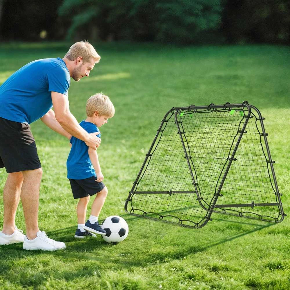 HOMCOM futbolo atšokimo sienelė, grąžinimo tinklas, dvipusis, reguliuojamas 5 padėtimis, futbolo treniruotėms, plienas, juoda, 100 x 95 x 90 cm