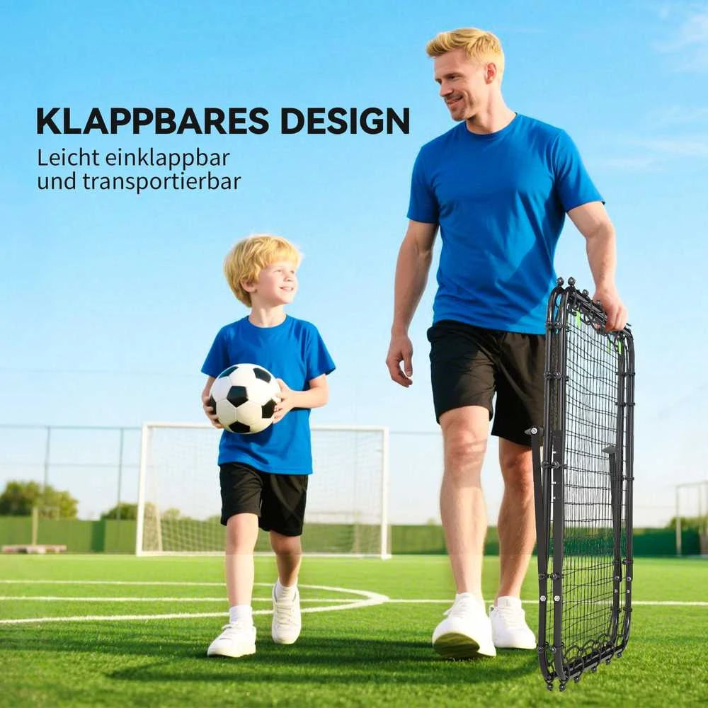 HOMCOM futbolo atšokimo sienelė, grąžinimo tinklas, dvipusis, reguliuojamas 5 padėtimis, futbolo treniruotėms, plienas, juoda, 100 x 95 x 90 cm