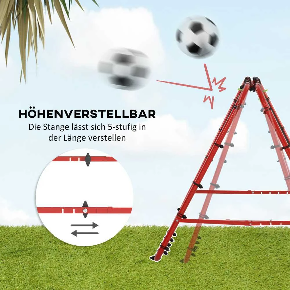HOMCOM futbolo atšokimo sienelė, tinklas, dvipusis atšokimas, reguliuojamas 5 padėtimis, futbolo treniruotėms, plieno, raudonas, 100 x 95 x 90 cm