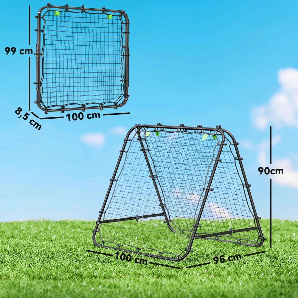 HOMCOM futbolo atšokimo sienelė, grąžinimo tinklas, dvipusis, reguliuojamas 5 padėtimis, futbolo treniruotėms, plienas, juoda, 100 x 95 x 90 cm