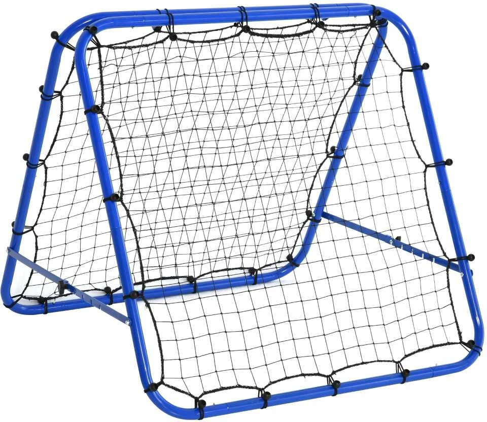 HOMCOM futbolo treniruočių atšokimo sienelė, tinklas su dvipusiu atšokimu, 5 reguliuojami lygiai, plienas, mėlyna, 100 x 95 x 90 cm