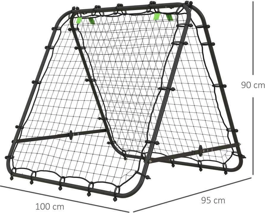 HOMCOM futbolo atšokimo sienelė, grąžinimo tinklas, dvipusis, reguliuojamas 5 padėtimis, futbolo treniruotėms, plienas, juoda, 100 x 95 x 90 cm