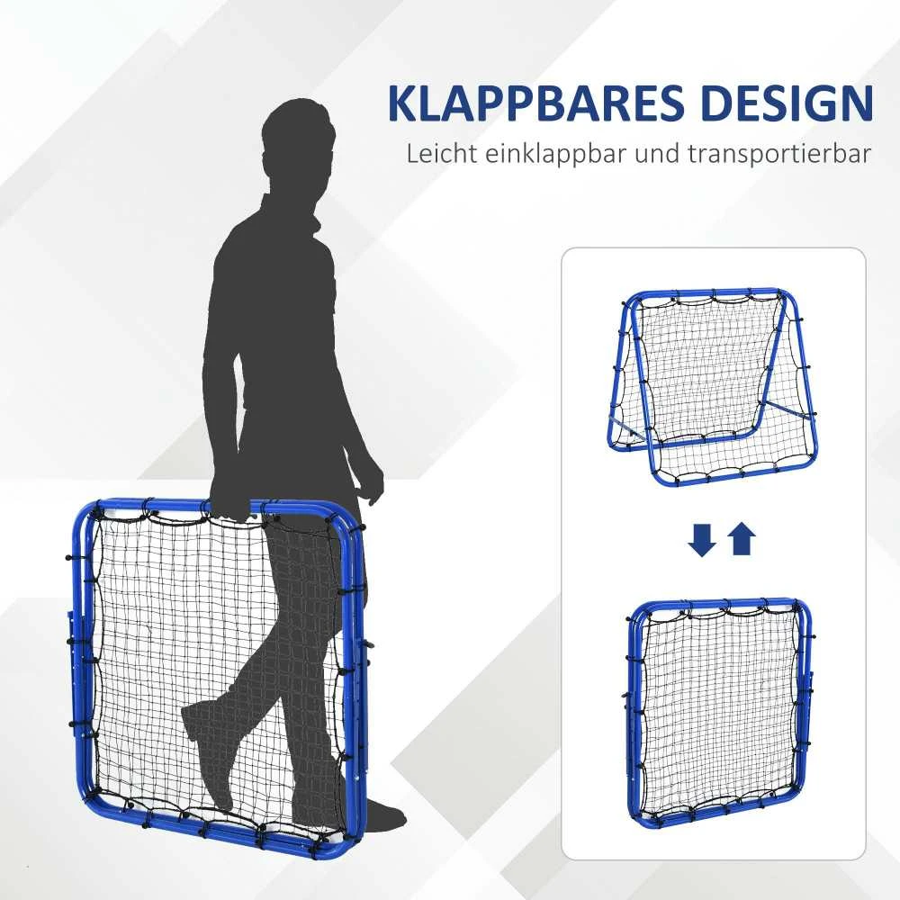 HOMCOM futbolo treniruočių atšokimo sienelė, tinklas su dvipusiu atšokimu, 5 reguliuojami lygiai, plienas, mėlyna, 100 x 95 x 90 cm