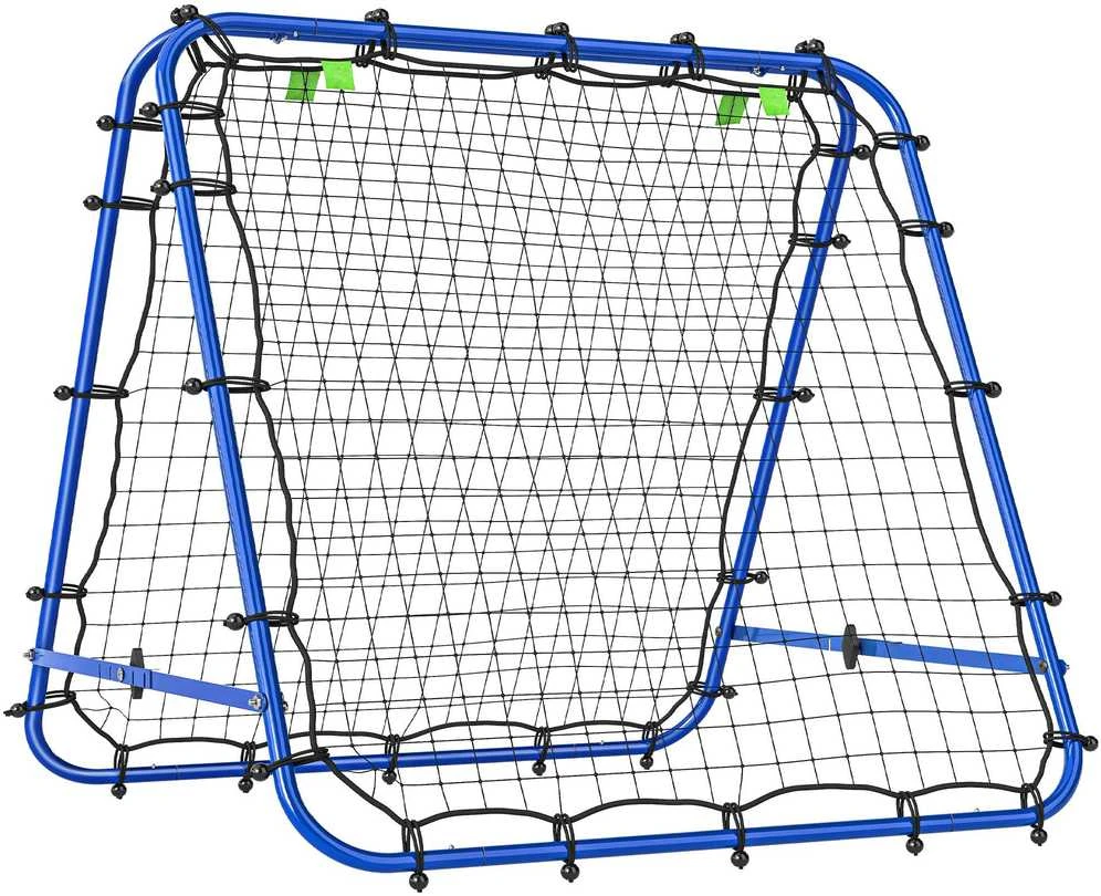 HOMCOM futbolo treniruočių atšokimo sienelė, tinklas su dvipusiu atšokimu, 5 reguliuojami lygiai, plienas, mėlyna, 100 x 95 x 90 cm