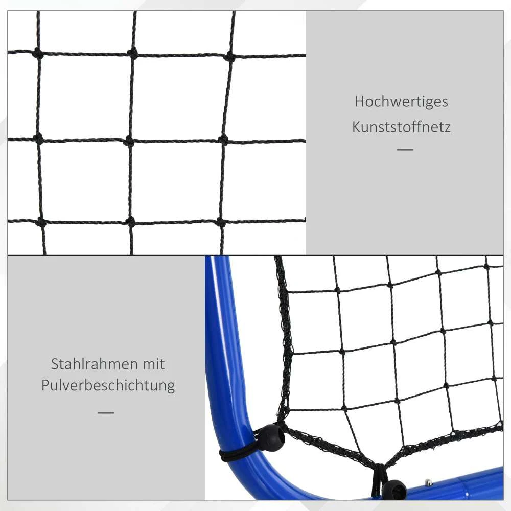 HOMCOM futbolo treniruočių atšokimo sienelė, tinklas su dvipusiu atšokimu, 5 reguliuojami lygiai, plienas, mėlyna, 100 x 95 x 90 cm