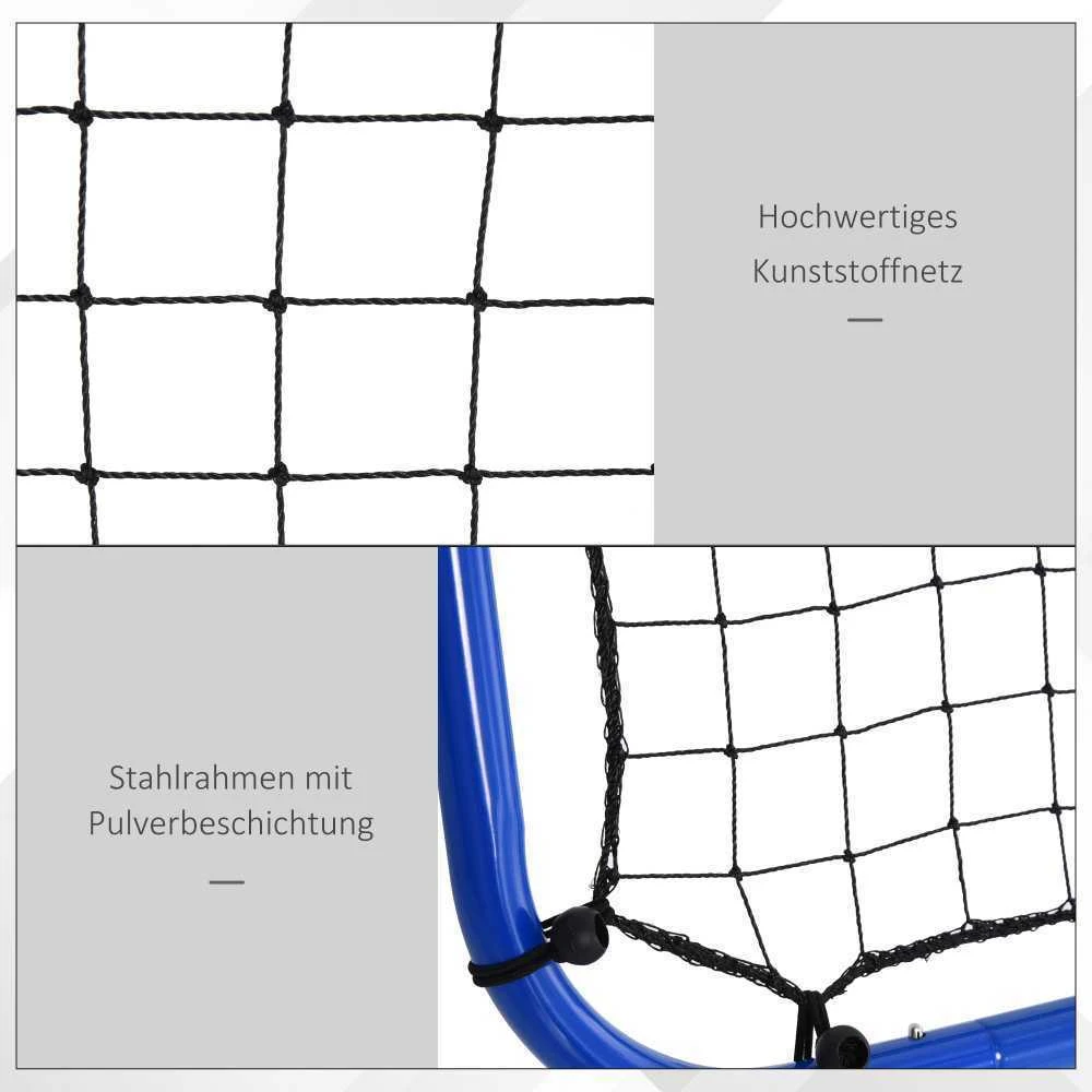 HOMCOM futbolo treniruočių atšokimo sienelė, tinklas su dvipusiu atšokimu, 5 reguliuojami lygiai, plienas, mėlyna, 100 x 95 x 90 cm