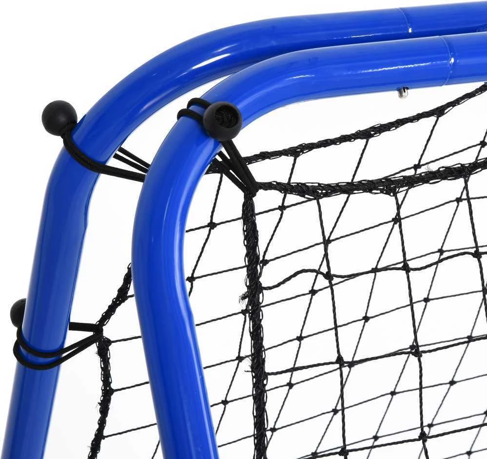 HOMCOM futbolo treniruočių atšokimo sienelė, tinklas su dvipusiu atšokimu, 5 reguliuojami lygiai, plienas, mėlyna, 100 x 95 x 90 cm
